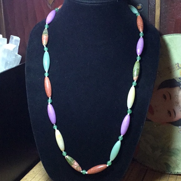 Adventurine Citrine Goldstone Unakite Semiprecious Stone Necklace 29”L EVC - Picture 1 of 11